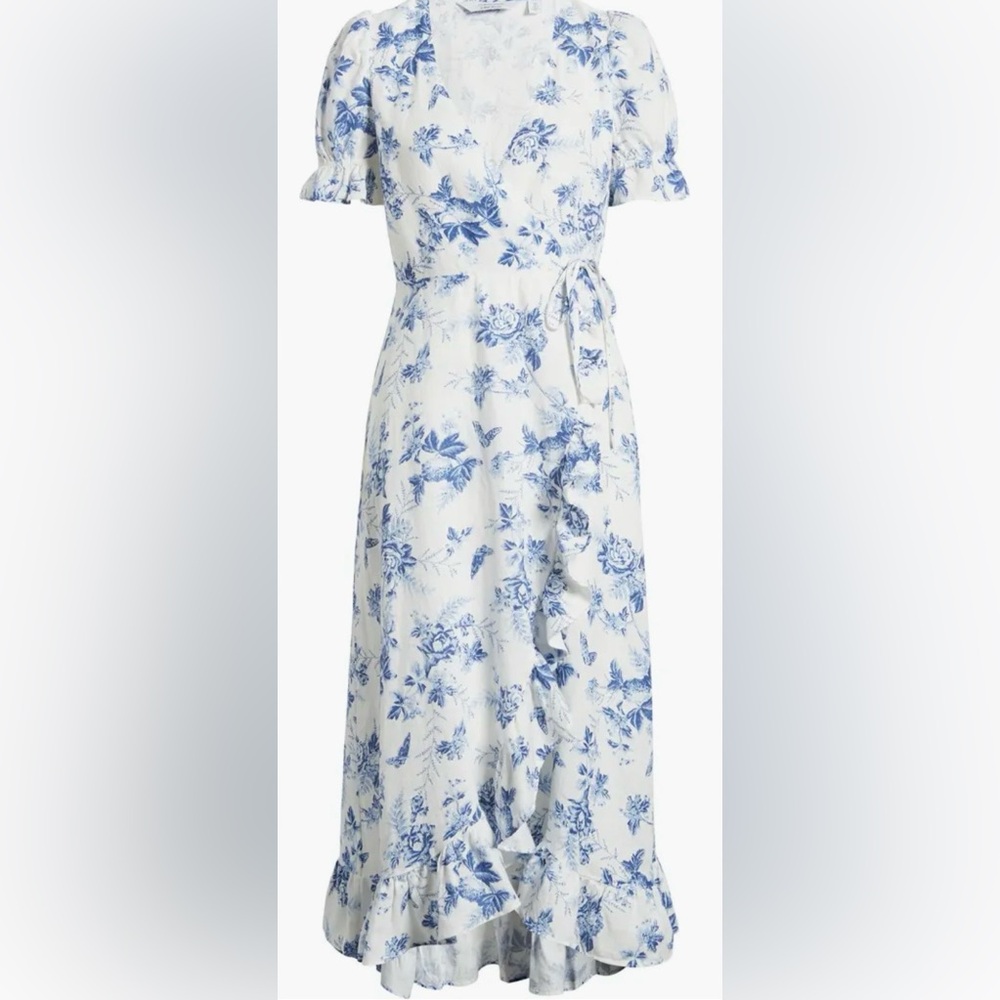 Floral Blue and White Wrap Dress